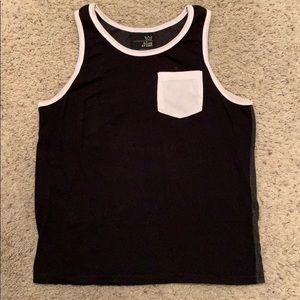 Mens black tank top with white chest pocket
